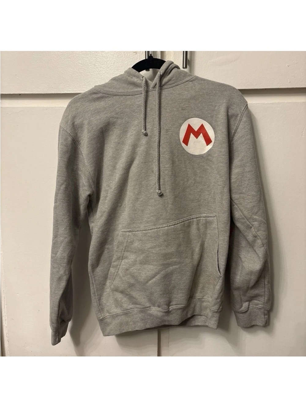 Unisex Super Nintendo World Mario Gray Graphic Print Pullover Hoodie Size Small